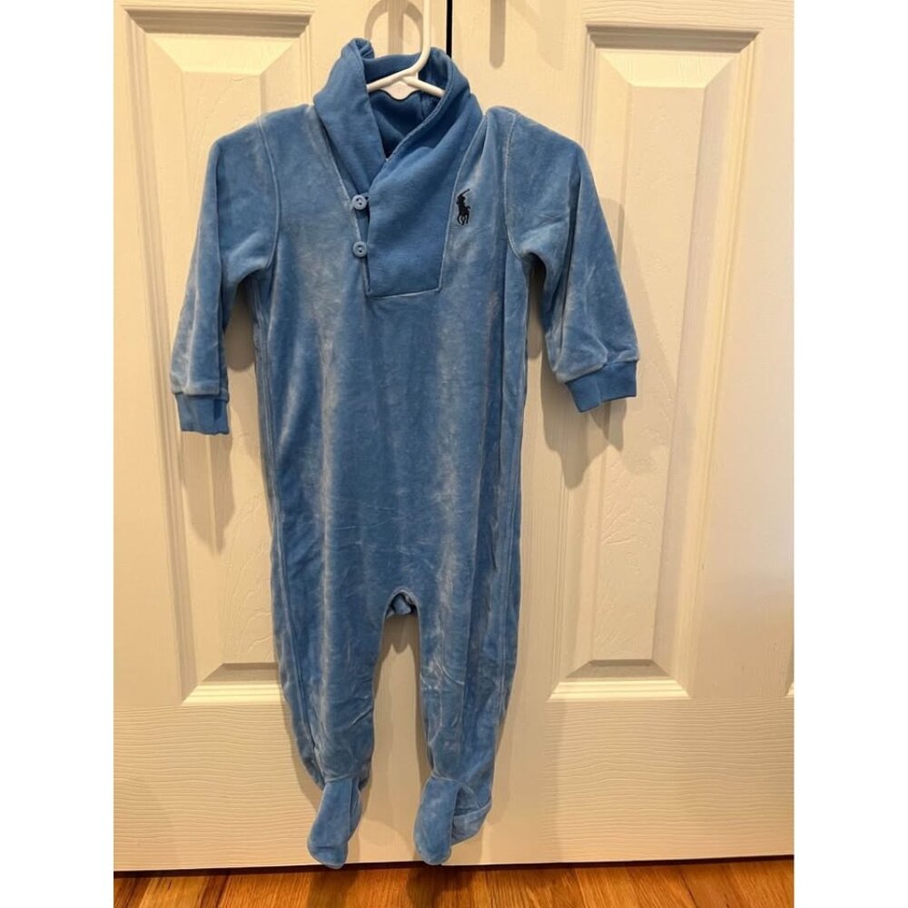 Ralph Lauren boys blue velvet shawl neck footed outfit size 9 months